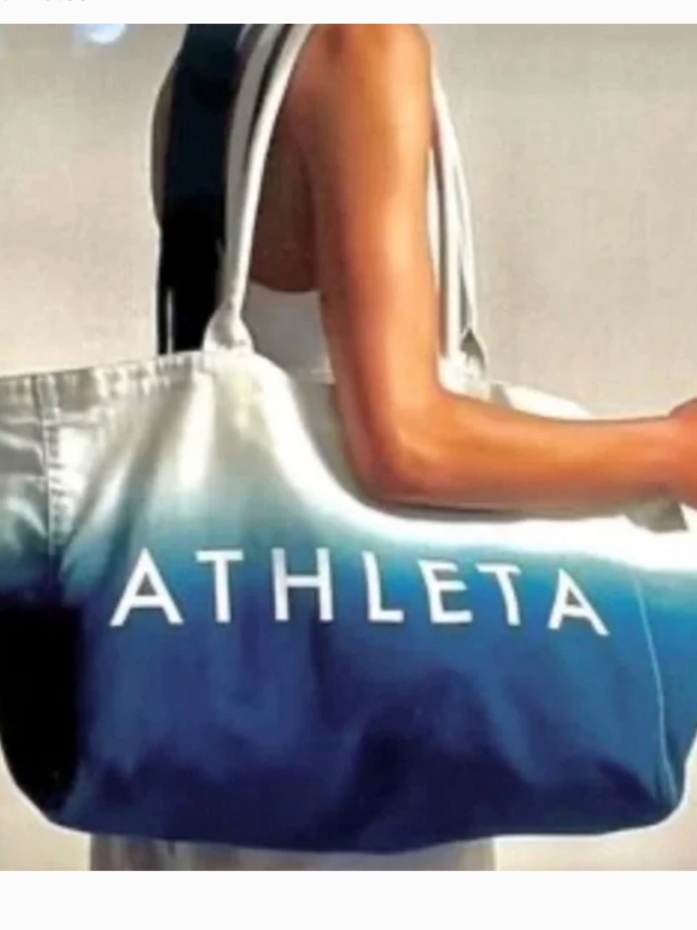 Athleta Tote Gym Beach Bag Carry On Washable Ocean Ombré Blue to White
